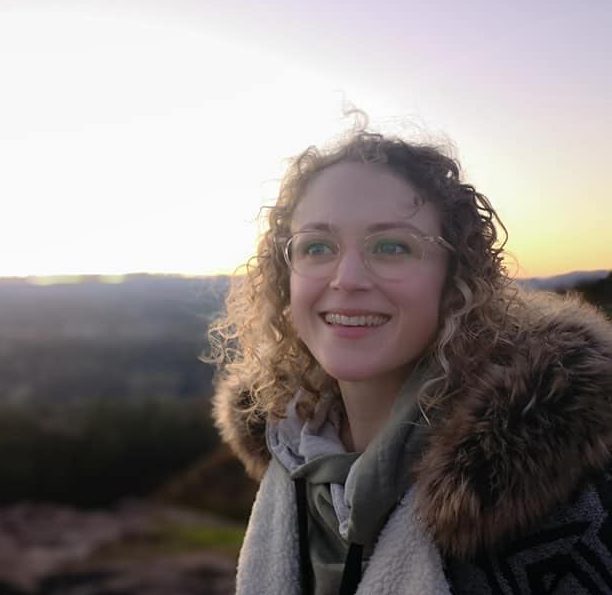 girl at sunset on mountain