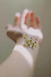 Arm and hand with white flowers