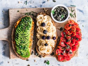 sweet potato toast with colourful toppings