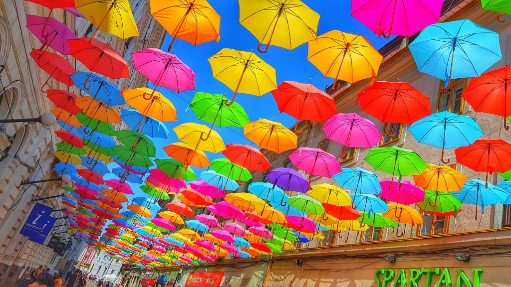 colourful umbrellas in alley