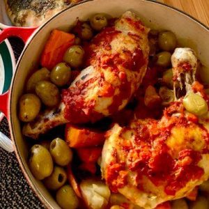 Baked tomato chicken with olives